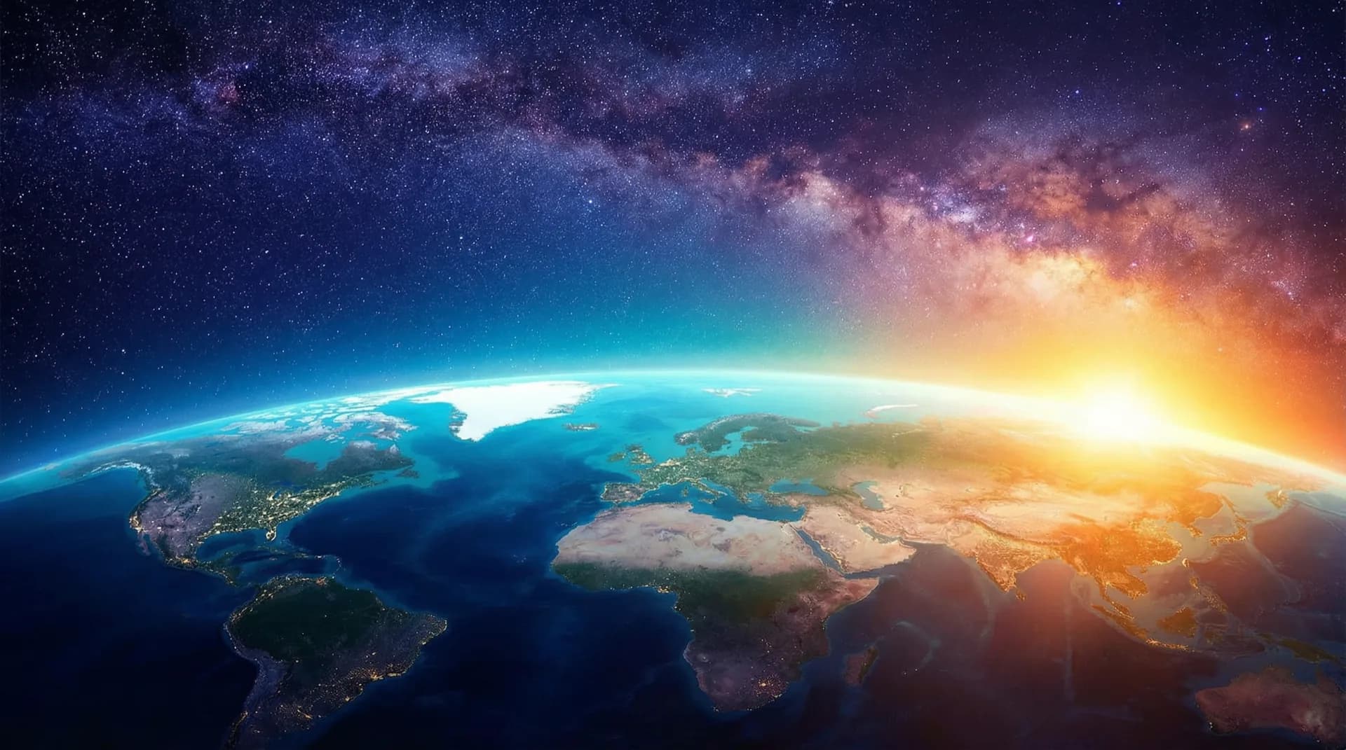 Вид Земли из космоса с восходом Солнца — технология космонавтов