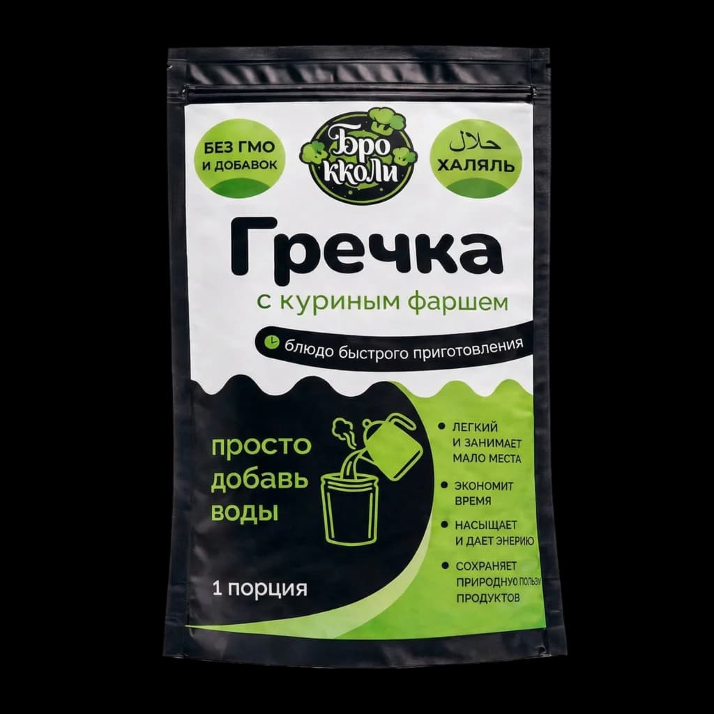 Гречка с куриным фаршем — дой-пак Бро Кколи